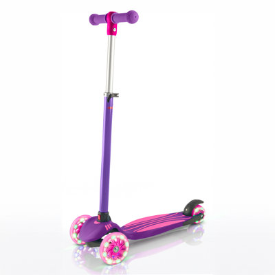 3 Wheel Scooter for Kids with LED Light-Up Wheels, Toddler Kick Scooter with 3-Height Adjustable Handlebars, Lean-to-Steer, Wide Deck, Rear Foot Brake