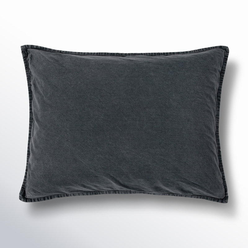  Stonewashed Cotton Canvas Solid Color Timeless Basic Rustic Chic Pillow Sham, Charcoal, King