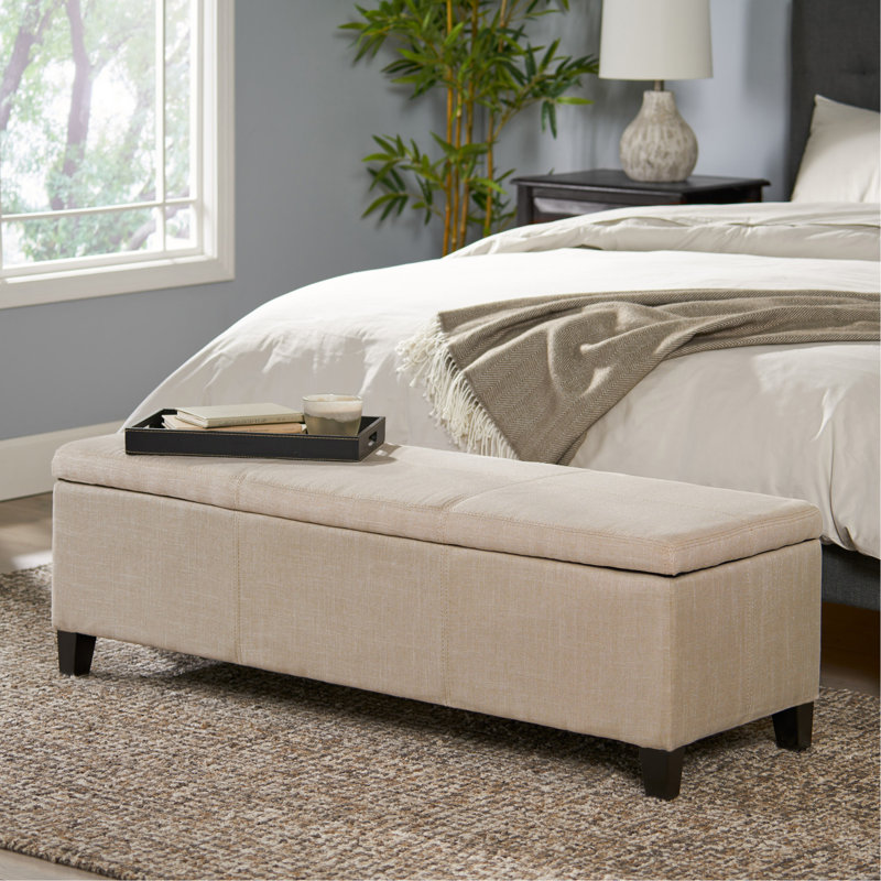 modern Fabric Upholstered Bench, Light Beige