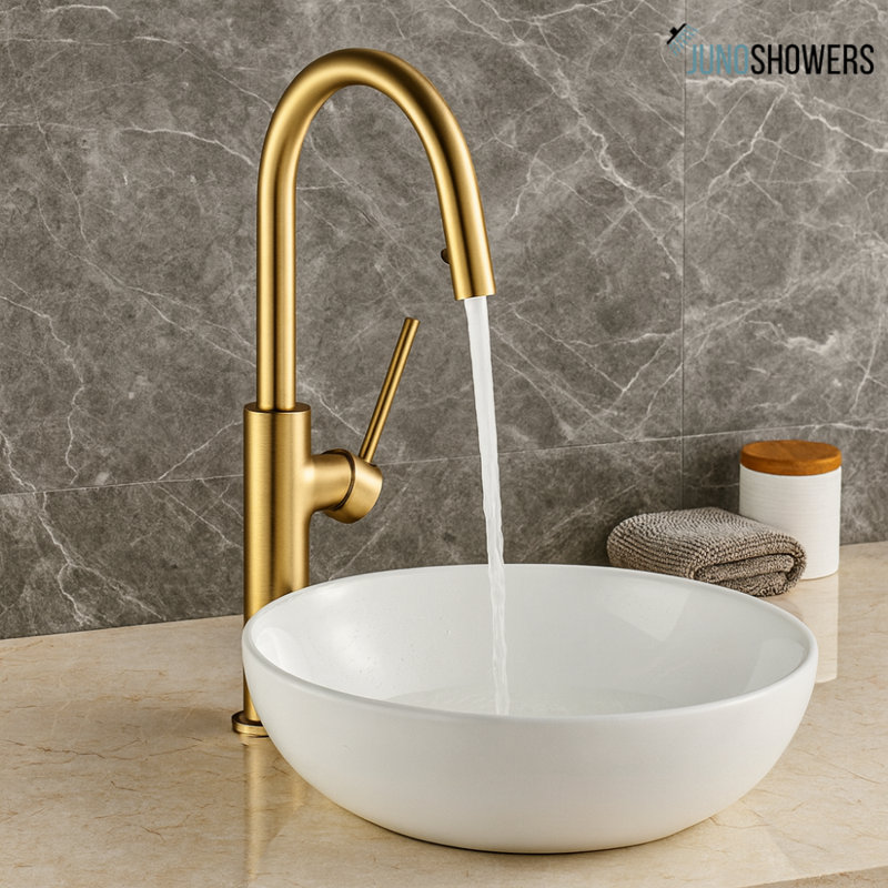 Robinet de douche avec valve thermostatique et douchette amovible, Doré