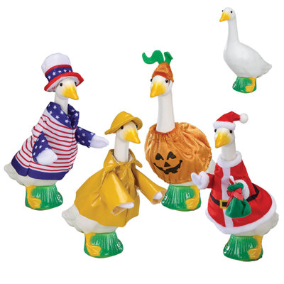 Statue d'oie de bureau de 18 cm de haut avec ensemble de tenues pour toutes les saisons