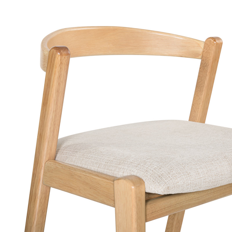 Rubberwood Barstool, Natural Finished and Beige Upholstery