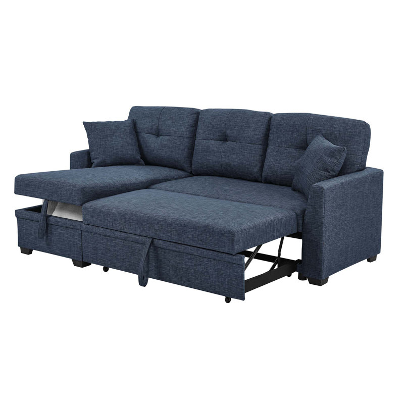 Canapé-lit modulaire moderne en L escamotable avec méridienne de rangement, Bleu, 34" H x 76.5" W x 50" D