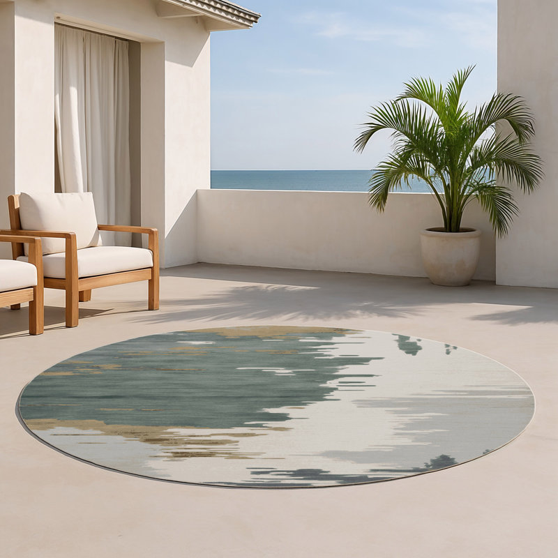 Watercolor Gray Indoor and Outdoor Area Rug, Round 5'