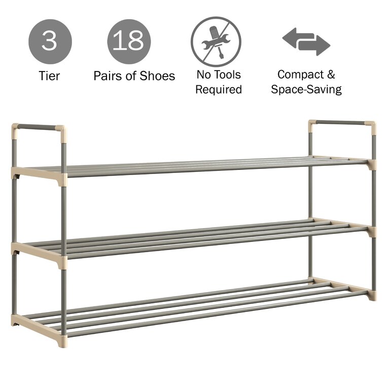 Home-Complete Shoe Rack with 3 Shelves-Three Tiers for 18 Pairs