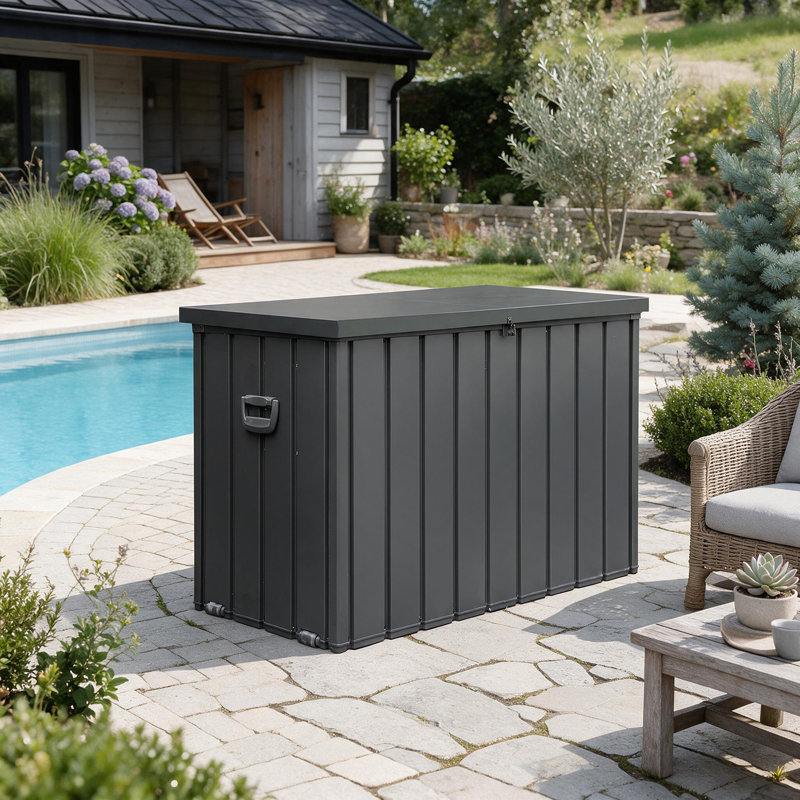 Coffre de terrasse à persiennes verrouillable Domi, H 33,1 po x l 54,3 po x P 29,2 po, Gris foncé