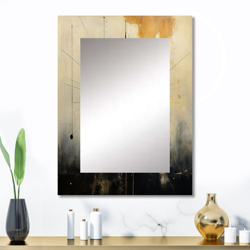 Experiencing Multi-Dimensionality Vintage Gold - Abstract Painting Decorative Mirror, Gold Wall Mirror, Printed Metal Art