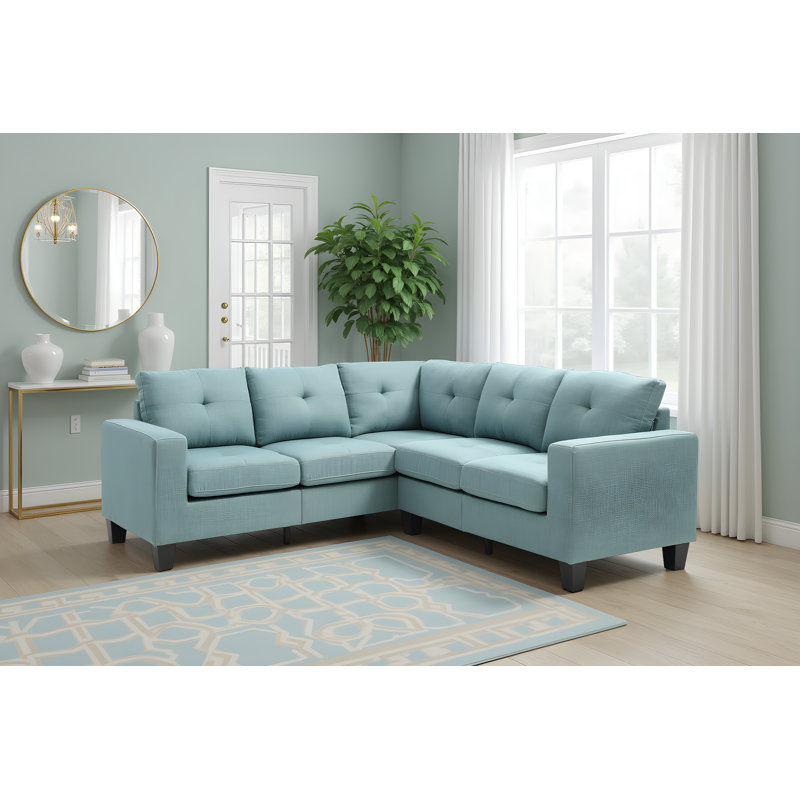 Canapé modulaire en tissu avec repose-pieds Nikshay, Tissu sarcelle