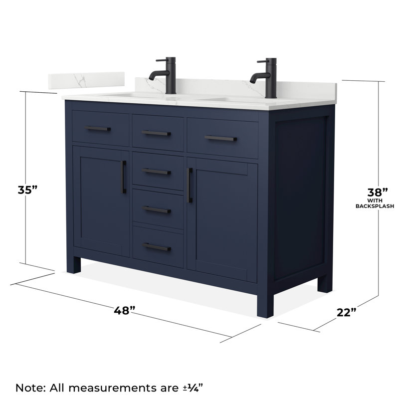 Beckett 48" Freestanding Double Bathroom Vanity with Quartz Top, Dark Blue, Matte Black, Giotto Quartz