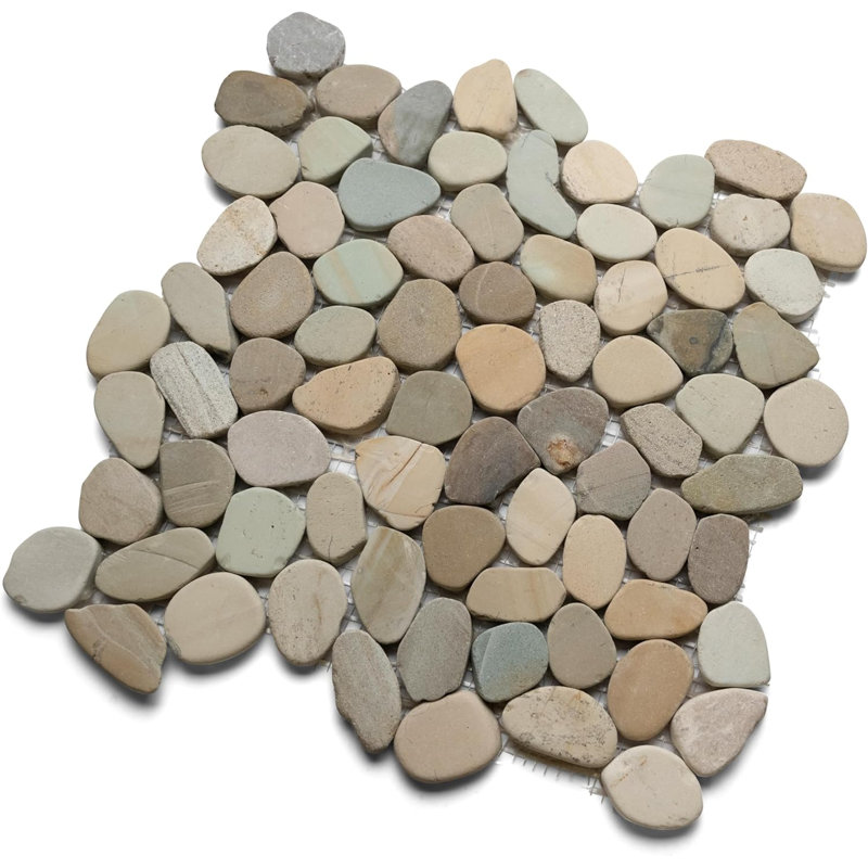 CNK Tile Slice Small Oval Lovebird Pebble Tile Pastel Golden