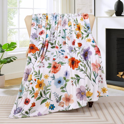 Floral Flower Throw Blanket Colorful Bouquet Blankets Lightweight Soft Flannel Fleece Blanket Wildflower Printed Cozy Fuzzy Plush Throw Blanket for Bed Chair Couch 50" X 60"