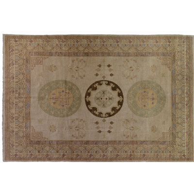 Tapis unique en laine noué à la main brun clair / brun de 8 pi 9 po x 12 pi pakistanais