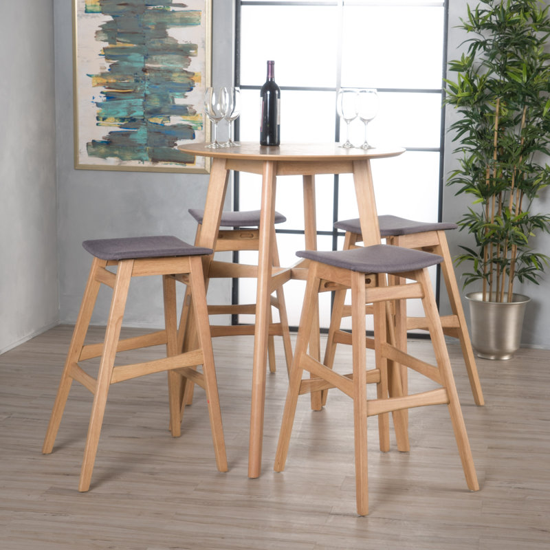 Ayobami Four Leg Dining Set, Natural Oak, Dark Gray, 5-Piece (1 Table, 4 Chairs)
