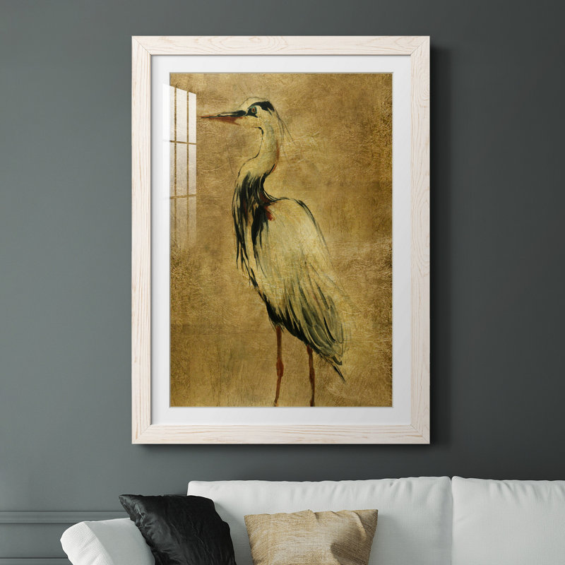 Gold Crane at Dusk II - impression, Papier encadré blanc, H 31,5 po x l 23,5 po x P 1,5 po