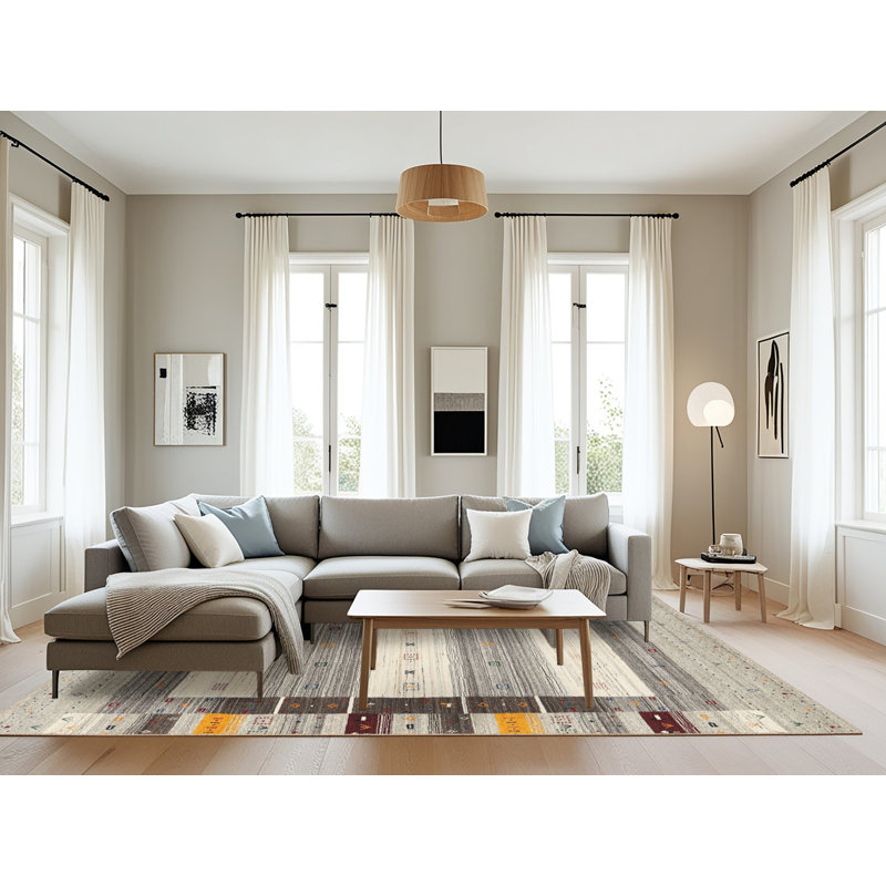 Tapis gris / beige Njourisenga, Rectangle 8 pi x 12 pi