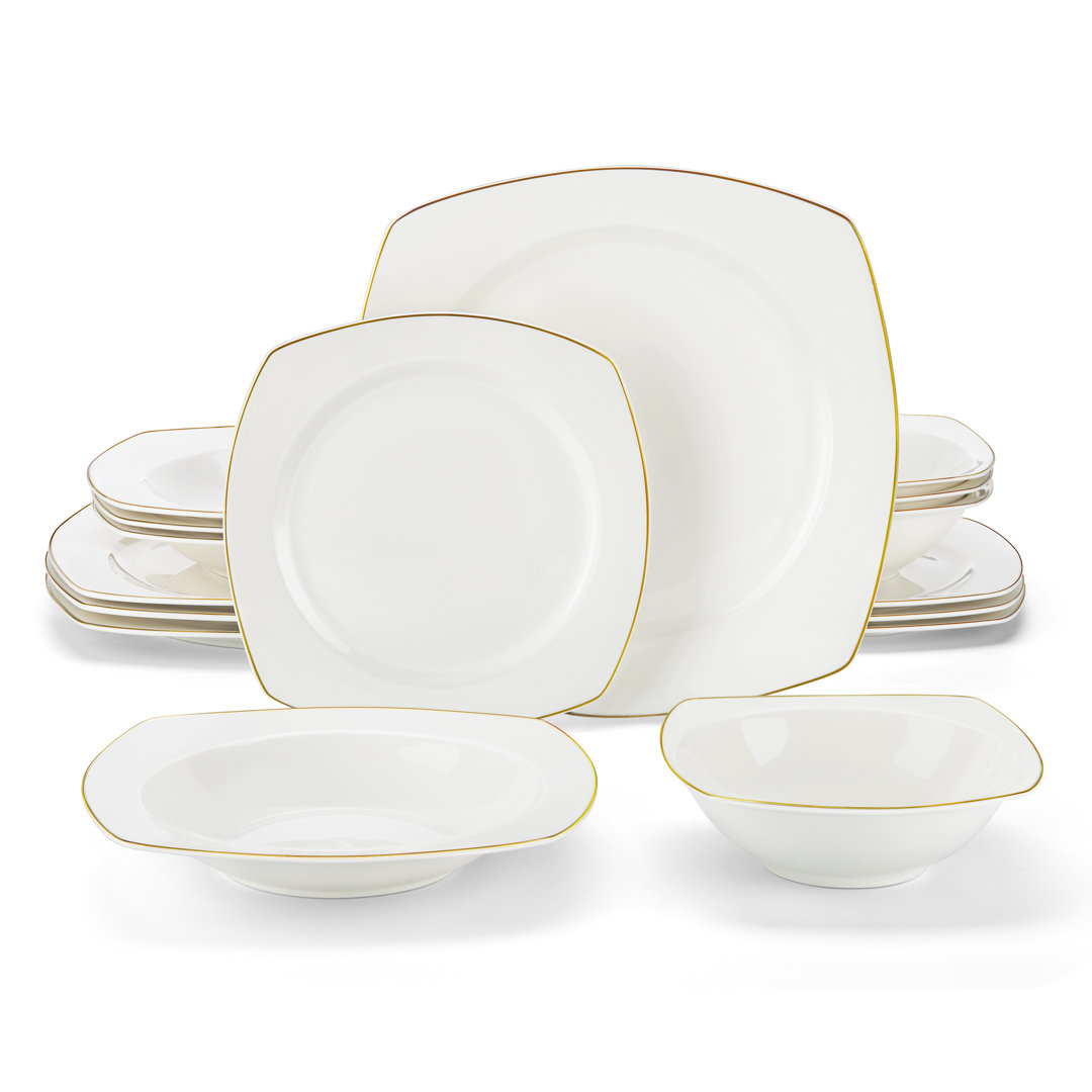 16-tlg. Geschirrset Double Down aus Bone China für 4 Personen