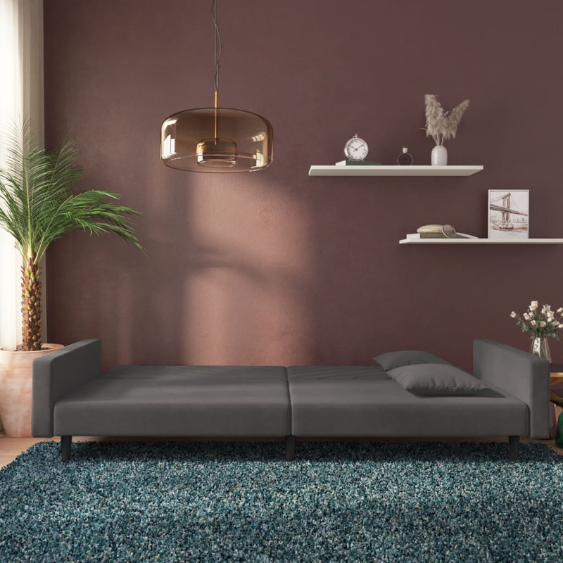 86.6'' Upholstered Sofa, Dark Gray Velvet, Black