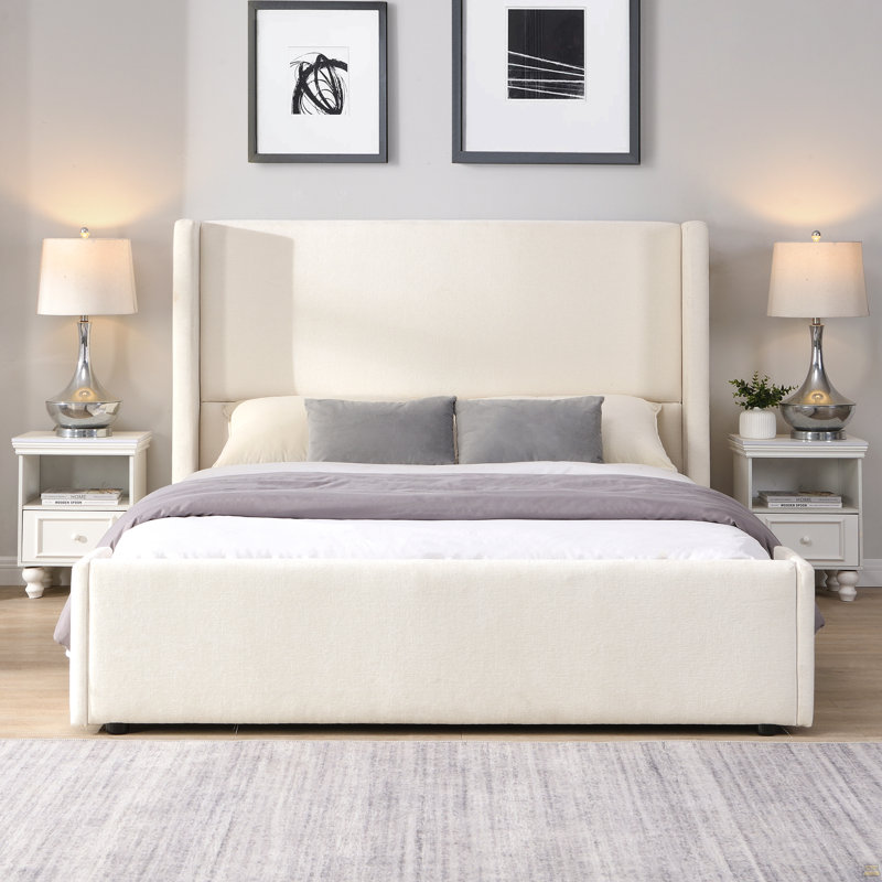 Lit rembourré en tissu avec grande tête de lit, grand, Grand lit