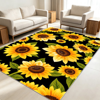 1PC Sunflower - themed Area Rugs for Living Room, Soft and Comfortable, Suitable for all seasons, easy - to - maintain, machine washable Indoor floor mat, Under Table Farmhouse suitable for Bedroom, Dining Room, Patio, Balcony, Hallway, Home Decor