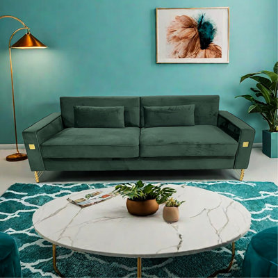 Canapé 2 places en velours luxueux avec finitions dorées - Élégant canapé moderne pour salon et bureau - Décoration dorée - Intérieur tendance