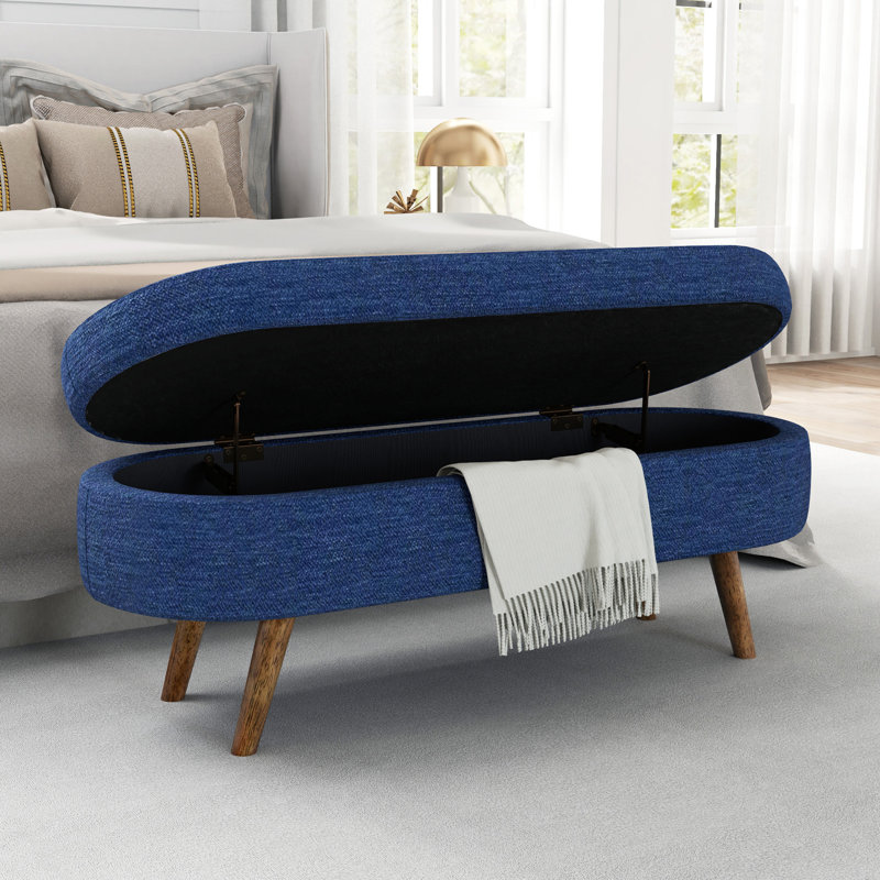 Banc de rangement repose-pieds ovale, pieds en bois d'hévéa