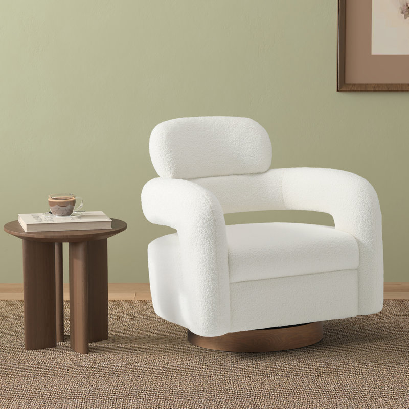 Bayville 29" Wide Sherpa Swivel Chair, Cream Polyester