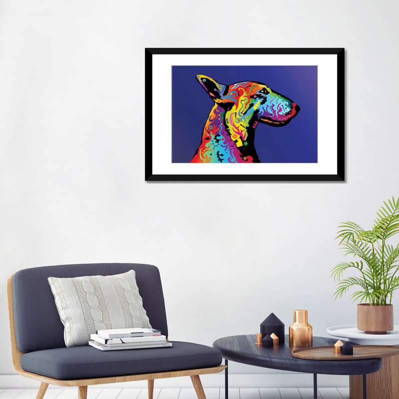 « arc » terrier profile, impression sur toile tendue, H 24 po x l 32 po x P 1 po, Papier d'art encadré noir, Blanc