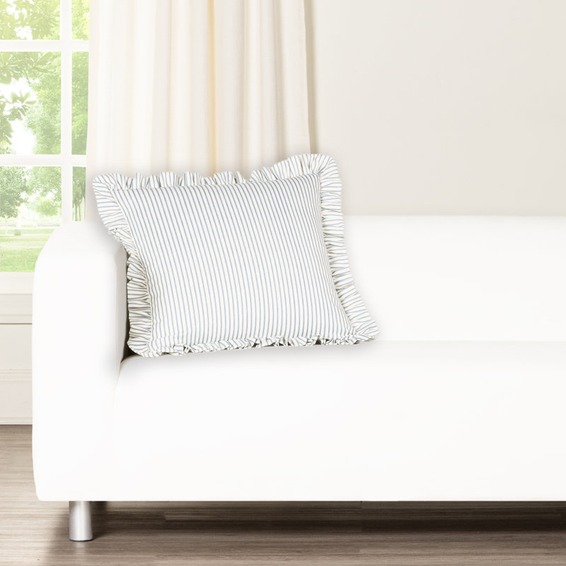 Birch Lane Ticking Stripe Ruffled Accent Pillow, Polyester, Light Blue