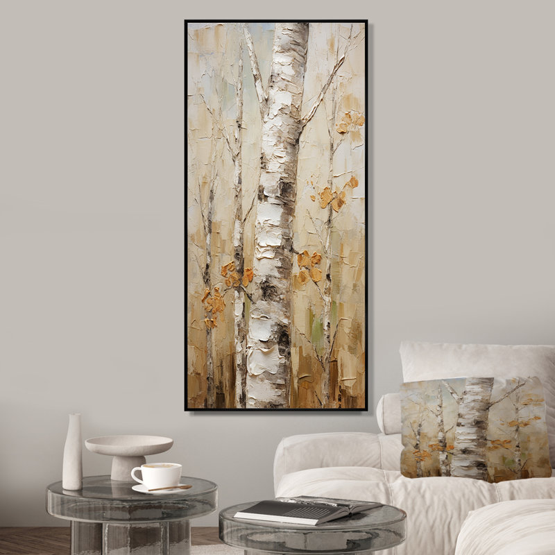 «Tree American Basswood II», art mural arbre, Cadre flottant noir, H 60 po x l 28 po x P 1,5 po