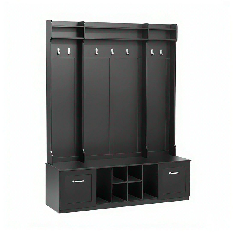 Banc de vestibule 5-en-1 avec portemanteau, Noir