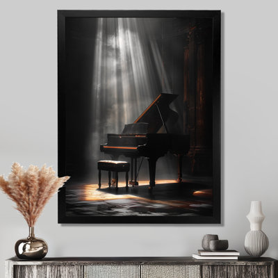 Grey Monochrome Piano Spotlight - Music Wall Decor