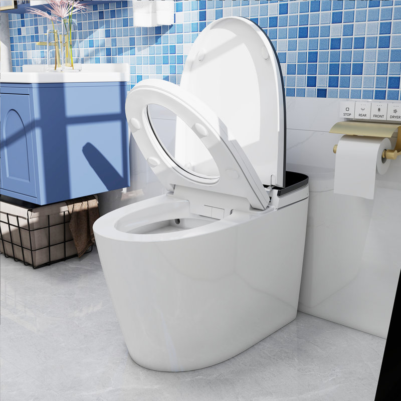 Bidet de toilette intelligent à ouverture automatique avec protection en mousse, toilette intelligente à chasse automatique avec siège chauffant, lavage à chaud et filtration Tech, séchage rapide, standard