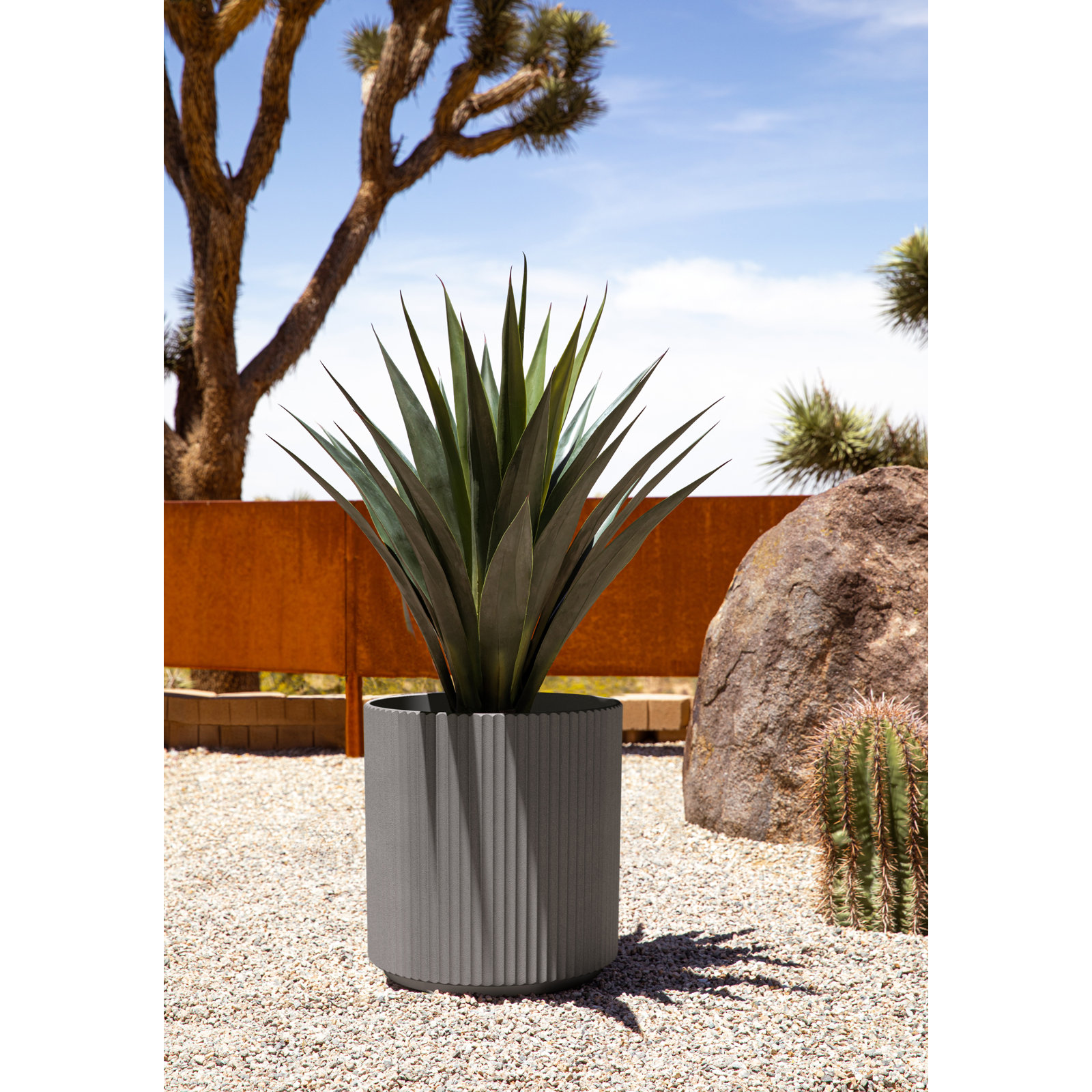 Demi Series 19" Pot Planter, 2, Gray, 19.75" H x 18.5" W x 18.5" D