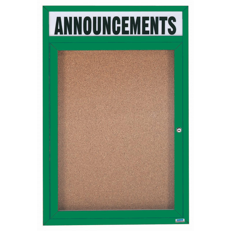 Tableau d'affichage mural illuminé et fermé, Vert thermolaqué, Un, H 48 po x l 36 po