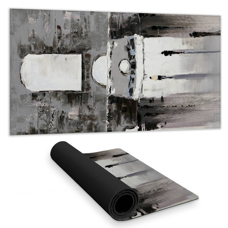 Gray building with passersby - 15.75"x31.50" Desk mat