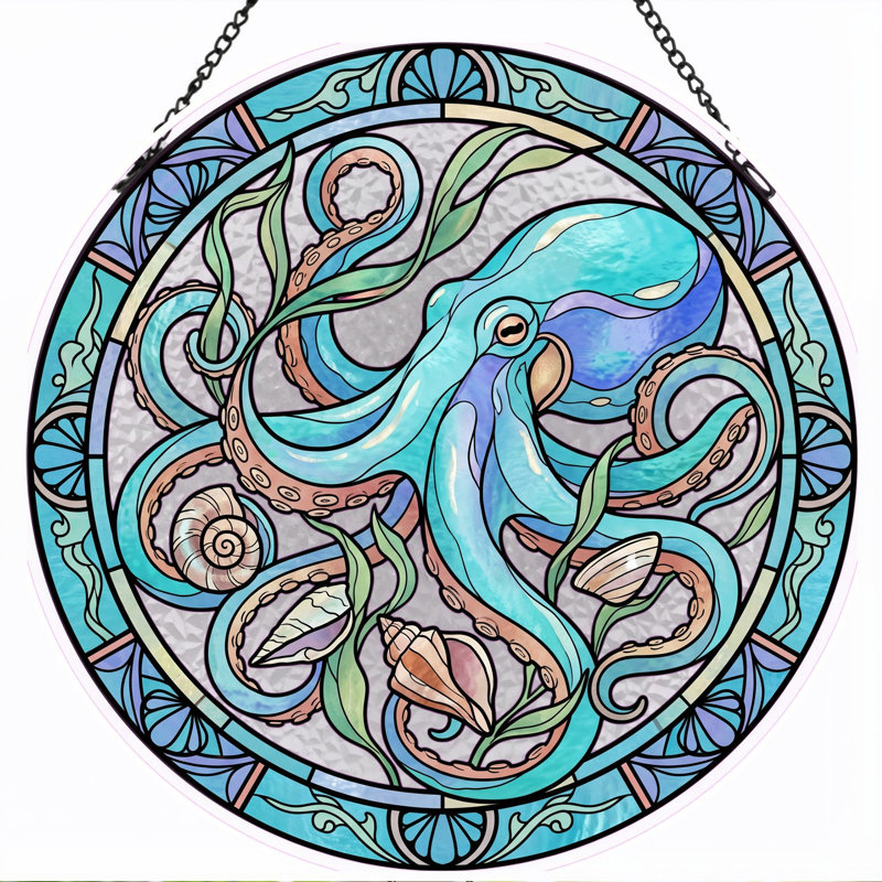 Panneau de vitrail Octopus Art, 7,8 H, 7.8"H