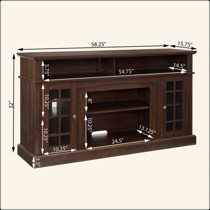 Meuble télé classique pour téléviseur de 65 po ou moins avec espace de rangement ouvert et fermé Classic, Espresso