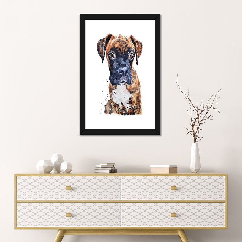 « Boxer Puppy PUP » par Edwatercolours-impression, Blanc, H 24 po x l 16 po x P 1 po, Papier encadré noir