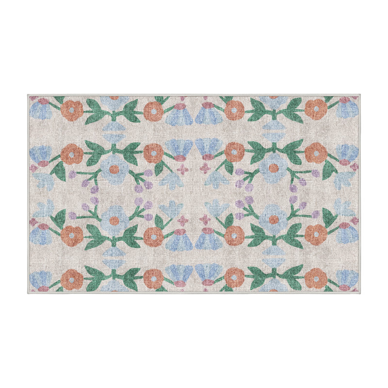 Tapis bleu / beige en chenille / polyester tissé à la main à la machine Spruha, Rectangle 5 pi x 7 pi