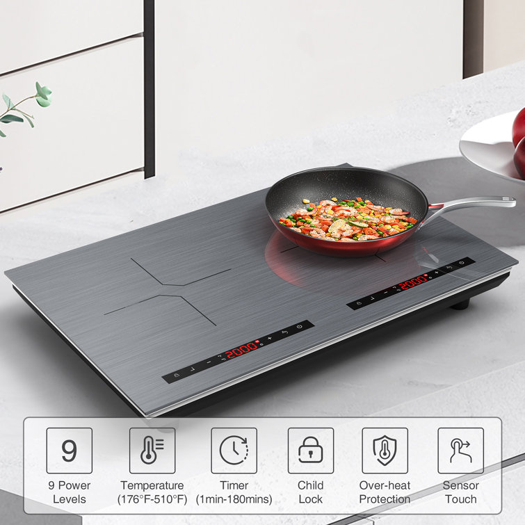 Cooktron Portable Double Burner Electric Induction Cooktop With Cast Iron  Griddle, 7 Temperature Levels, 9 Power Levels & Child Safety Lock : Target