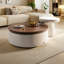 Table basse ronde française de style crème français