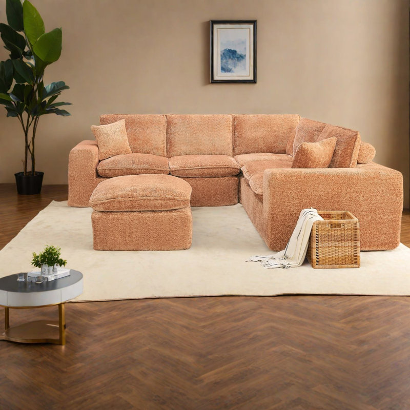 Canapé modulaire confortable, canapé modulaire orange, conception de salon moderne