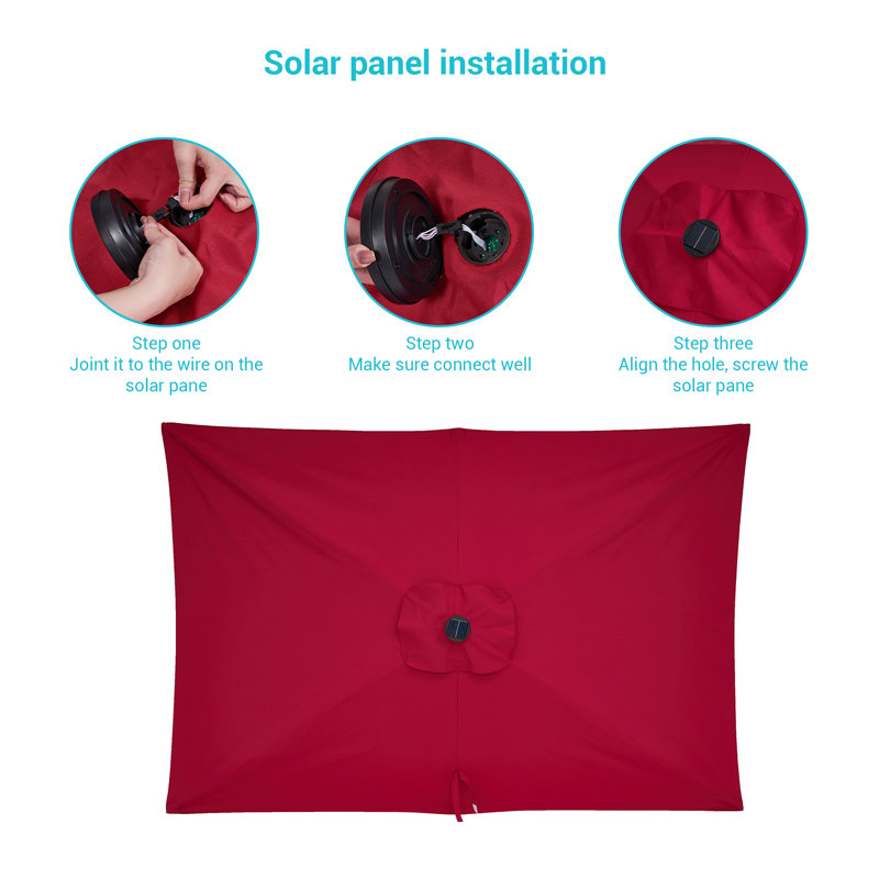 Parasol de marché rectangulaire 10 'x 6,5' avec manivelle, Rouge