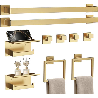 10-Piece Bathroom Accessories Set With Towel Bars, Toilet Paper Holder, Hooks And Rings, SUS304 Stainless Steel Wall Mounted Hardware Set For Modern Bathroom