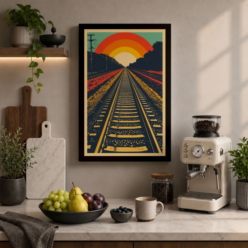 Rails to the Horizon Art Deco - Wrapped Canvas, 18x12 - 45.7 x 30.5 cm, Terracotta Border