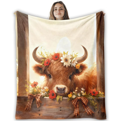Jeté en polaire Highland Cow 80 po x 60 po, douillette douillette de style campagnard pour lit et chambre à coucher, cadeau pour femme