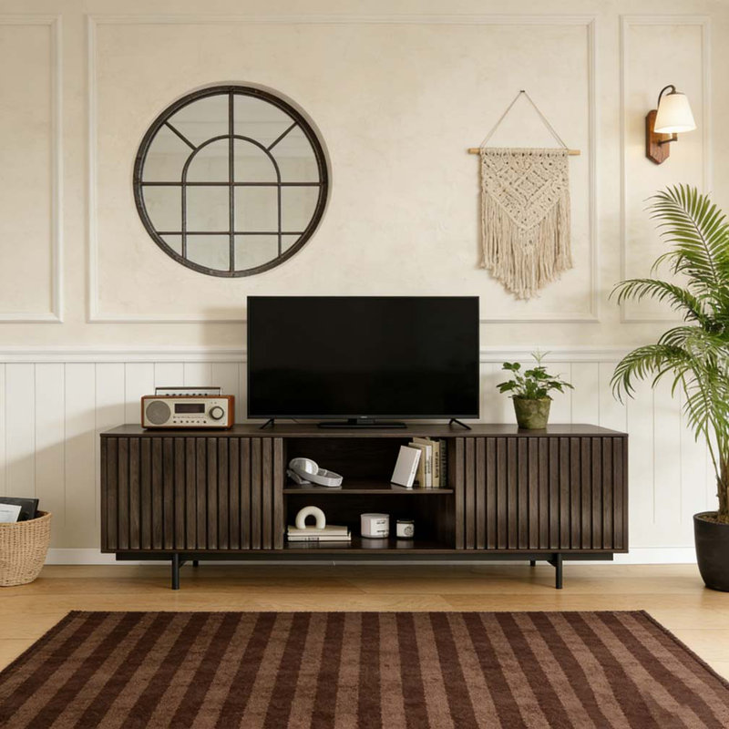 Modern TV Stand for TVs Up to 75", Natural Walnut