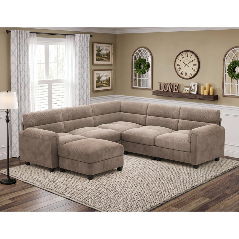 Canapé modulaire 6 pièces avec repose-pieds, Velours côtelé bleu