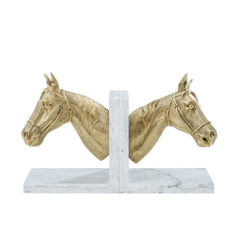 Red Ribbon Bookends, White/Polished Brass