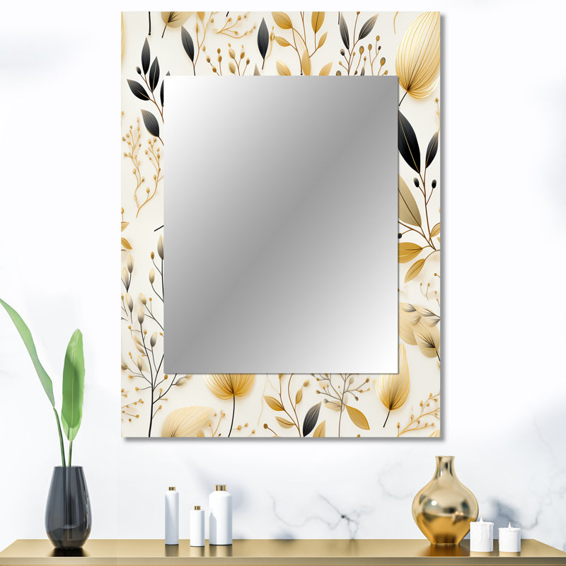 Solley Neutral Leaves - Plants Mirror, Boho Unique Wall Mirror, Printed Metal Art, 40" x 30"